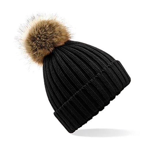 Image of Beechfield Unisex Beanie Faux Fur Pom Pom Chunky Beanie, black, One Size