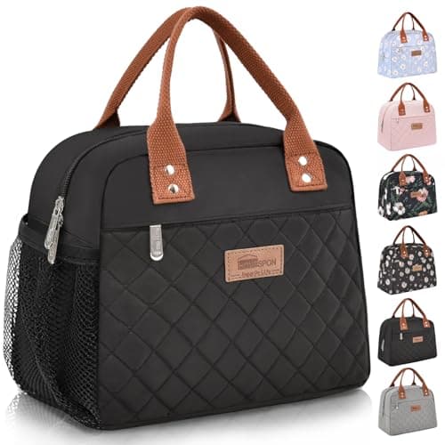 Image of HOMESPON Insulated Lunch Bag for Women Adult Work Ladies Men Cool Bag Lunch Box Container Tote Bags for School Picnic or Travel(Black Side Pockets)