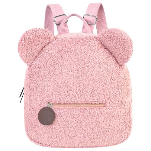 Image of Aomig Kids Mini Furry Backpack, Toddler Mini Cute School Rucksack, Preschool Kindergarten Elementary Small Backpack, Toddler Girls Boys Adjustable Rucksack, Kids Plush Backpack for School Travel(Pink)
