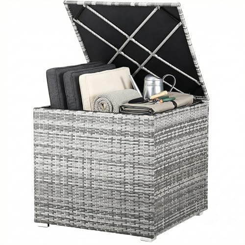 Image of CASARIA® Polyrattan Garden Cushion Storage Box With Lid | 318 Litre Capacity 75x75x70cm | Waterproof Weatherproof Outdoor Shoe Organiser Parcel Chest | Gas Pressure Lifting Spring | Grey