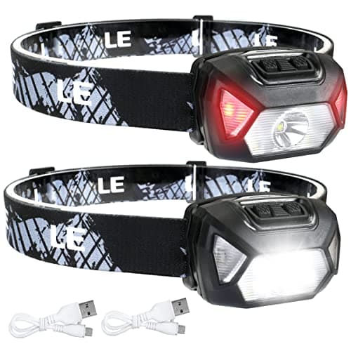 Image of Lepro Head Torch Rechargeable, 2 Pack 2000L Waterproof LED Headlamp with Red Warning Lights, 30Hrs Runtime, 6 Lighting Modes, for Running Fishing Camping, Super Lightweight Headlight for Kids & Adults