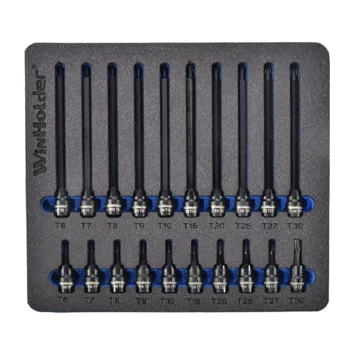 Image of WinHolder 20pc Extra Long & Short Impact Torx Bit Sockets Set 1/4" Drive T6-T30 S2 CRV Hex