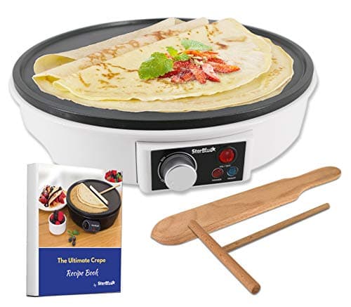 Image of 30.5cm Electric Pancake & Crepe Maker by StarBlue with FREE Recipes e-book and Wooden Spatula - AC 220-240V 50/60Hz 1000W, UK Plug, Europe Adapter Included