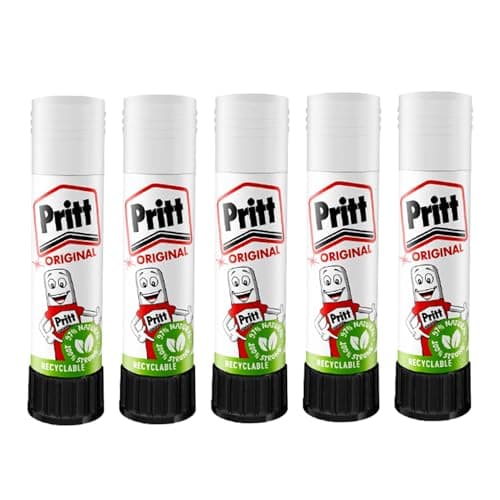 Image of Pritt Glue Sticks 11g Each - 90% Natural, Strong Hold, Child-Friendly Adhesive for Home, School, Office, and Crafts Child Friendly Green Safe Adhesive DIY Strong Hold UK Recyclable - Pack of 5