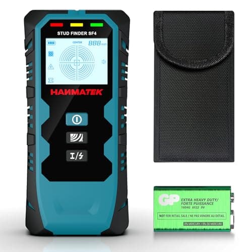 Image of HANMATEK SF4 5-in-1 Stud Finder Wall Scanner – Electronic Sensor for Wood Studs (3 Depth Modes), Metal, Live AC Wires – LED Display, Auto Calibration, Battery-Powered Wall Detector