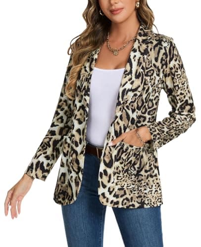 Image of MINTLIMIT Women Blazers Jacket Classic Blazer Suit Notched Lapel Evening Wedding Guests (Leopard-Yellow Brown XXL)