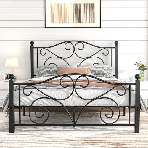 Image of VECELO 4ft6 Double Bed Frame with Headboard and Footboard, 135×190cm Platform Mattress Foundation, Heavy Duty Metal Slat Support, No Box Spring Needed, Easy Assembly