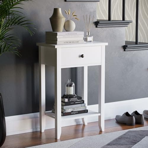 Image of Vida Designs Windsor 1 Drawer Console Table | White | Living Room Furniture | 74H x 50W x 30D cm | with Undershelf | Large Capacity Storage