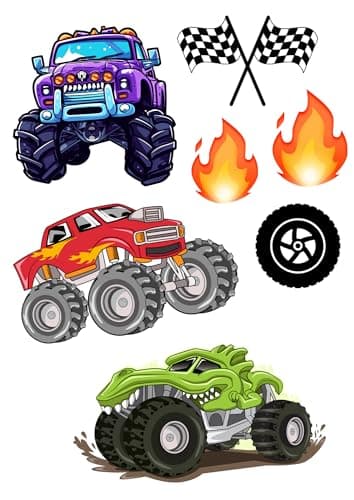 Image of Edible print A4 Monster Truck theme Cake topper set cake decorations wafer/icing paper NOT PRECUT (WAFER CARD)