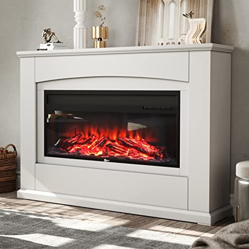 Image of INMOZATA Electric Fire and Surround 50 inch White Electric Fireplace Freestanding Electric Fire Stove Suite Heater with Surround for TV Stand Home Decoration