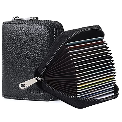 Image of Goopai RFID 20 Card Slots Credit Card Holder Genuine Leather Accordion Card Case Small Wallet for Women or Men with Zipper (Black)