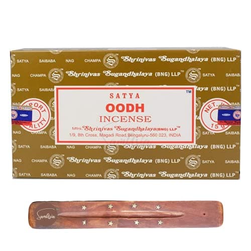 Image of Satya Nag Champa Oodh Incense Sticks | x12 pack | with SAMASIA incense sticks holder | Used for Ooomatherapy, Spa, Yoga, Weddings, Meditation, Healing, Positivity and Relaxation