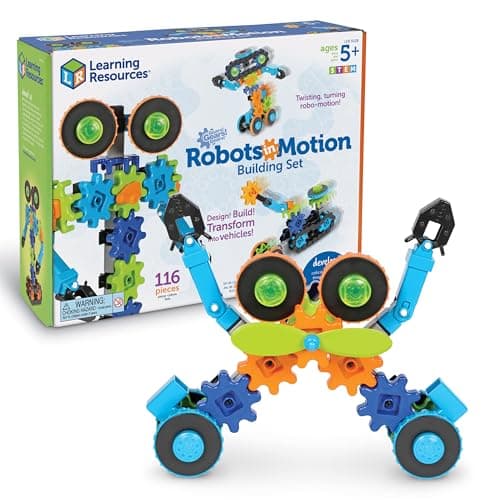 Image of Learning Resources Gears! Gears! Gears! Robots in Motion, Ages 5+, STEM Robot Building Toy, 116-Piece Set, Moving Construction Kit