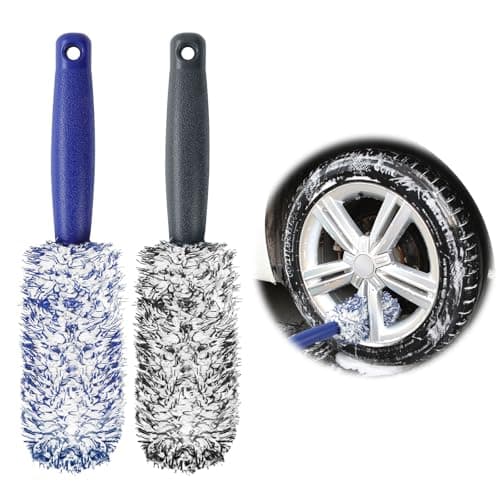 Image of URAQT Alloy Wheel Brushes 2 Pcs, Professional Vehicle Wheel Brushes Kit, No Metal Rim Detailing, Soft Dense Bristles, Scratchless Results, for Cars, Motorcycles, Bicycles