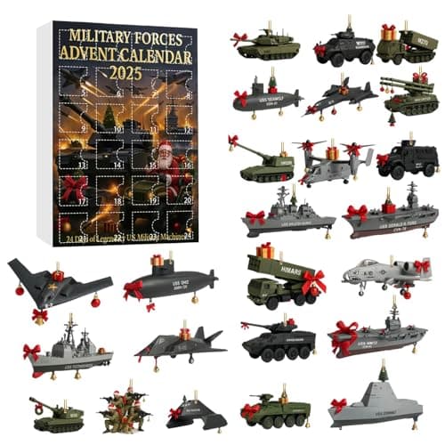 Image of WWII Armored Advent Calendar, 24 Days Christmas Countdown Calendar with 24 Unique Mini Tank, Fighter Countdown Surprise Gifts for Collectors, History Buffs, Army Lovers