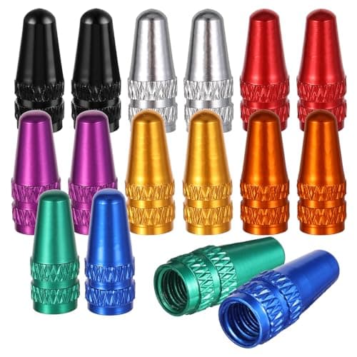 Image of 16Pcs Presta Valve Caps, 8 Colors Bike Valve Caps Aluminum Bicycle Valve Stem Caps Used On Presta/French Valves Alloy Bike Tire Caps for MTB Road Racing Bicycle, Rocket Style