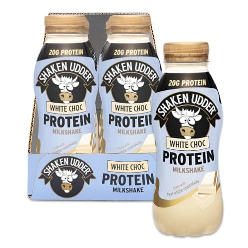 Image of Shaken Udder White Chocolate Protein Milkshake,8 x 330ml,Made with Real White Chocolate,High Protein & Calcium,Less Than 5% Added Sugar,Vegetarian & Gluten-Free