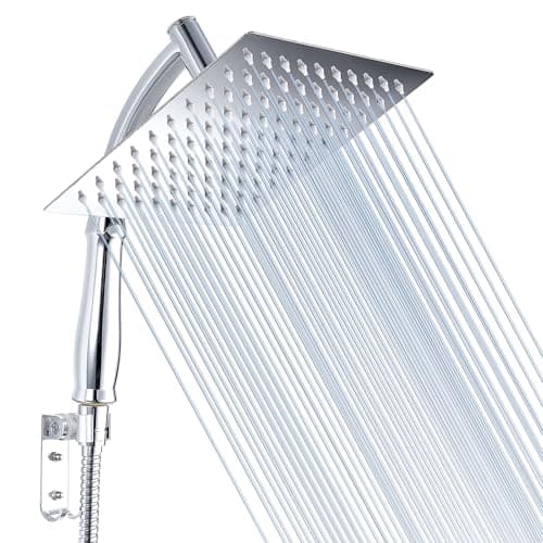Image of Voolan Rain Shower Head with Handheld Shower Arm, High Pressure Hand Shower Heads Made from Stainless Steel, 8 inch Square Waterfall Showerhead with Extension Arm and Bracket Kits, Chrome