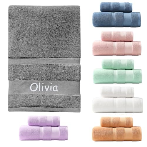 Image of Colifolu Custom Embroidered Bath Towel Personalised Towels with Business Logos, Supersoft,Bath Towels, Bath Sheets or Sets, Embroidered with Any Name (Dark Grey, Bath Sheet (140x70cm))