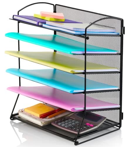 Image of TIDYHIVE Filing Tray Paper Organiser For Desk, Stackable Desk File Organiser Letter Tray for Office, 6 Tier A4 Filing Trays for Desk, File Holder