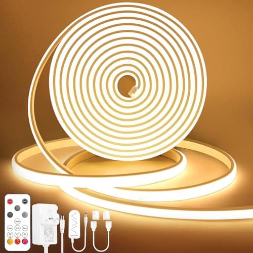 Image of Lamomo COB LED Strip Light 10M, Warm White Dimmable Led Lights with Remote, 3000K Flexible Waterproof Silicone Quick Connect Cuttable Neon Rope Light for Bedroom,Kitchen Outdoor, CRI90+