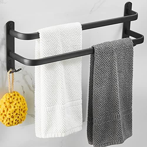 Image of Bathroom Towel Rail 40cm, Towel Rack, Black Matt Towel Rail with Towel Rails and Hook Design, Towel Holder, Wall, Towel Holder, No Drilling Required