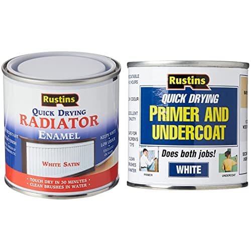Image of RUSTINS Quick Drying Radiator Enamel Satin 250ml & WHPU250 Primer Paint, White 250ml