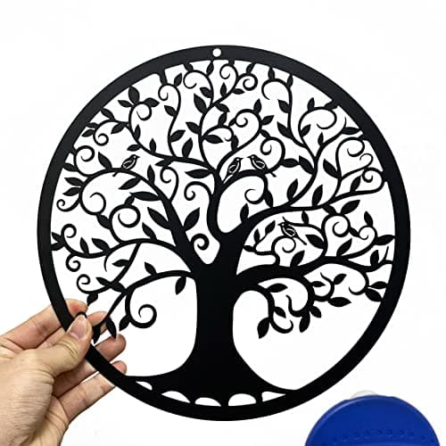 Image of Yuzhuo Metal Tree of Life Wall Decor Silhouette Art for Gift Present Indoor Outdoor Garden Home Decoration(Black, 28x28cm)