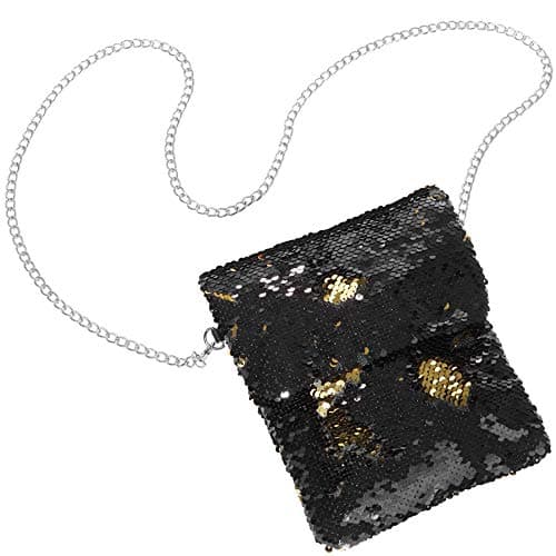 Image of dressforfun 900654 Sequin Handbag, Women Crossbody Bag with Reversible Sequins, Glitter Shoulder Bag for Party Disco Charleston Fancy Dress Costume Carnival (Black | No. 303285)