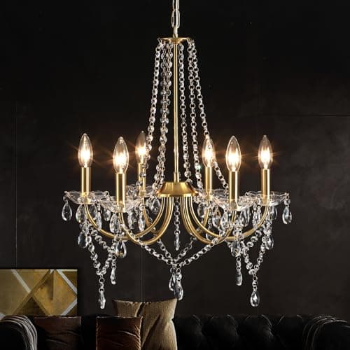 Image of LXWNYY Crystal Chandeliers Ceiling Light, 6 Lights Modern Gold Ceiling Lights Living Room,Gold Chandelier Lighting for Bedroom,Dining Room, Foyer, Hallway, Kitchen, Lounge, Height Adjustable