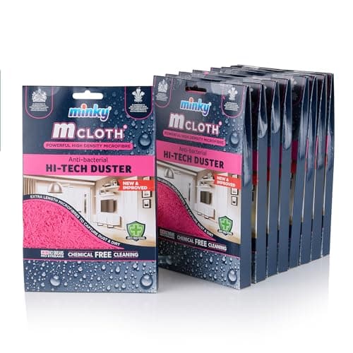 Image of Minky M Cloth Hi-Tech Duster Pack of 9, Microfibre Anti-Bacterial Cleaning Cloth, Multifunctional & Reusable, Super Soft & High Density Microfibres, 30 x 30 cm