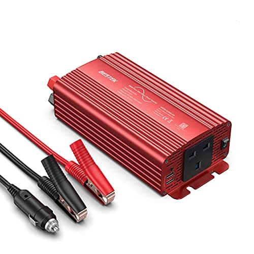 Image of BESTEK 500W Pure Sine Wave Power Inverter DC 12V to AC 230V 240V with 4.2A Dual Smart USB Ports Car Adapter Red