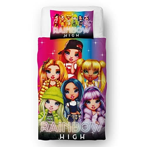 Image of Rainbow High Officially Licensed Single Duvet Cover Set | Reversible 2 Sided Glow Rainbow Design with Matching Pillowcase, Soft and Durable Polycotton
