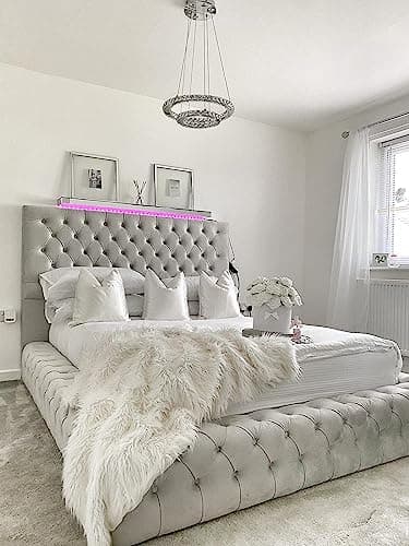 Image of Bespoke Ice Silver Plush Velvet Royal Ambassador Bed Frame - Mattress/Gas Lift Option Available - Hand Made in the UK (Without Mattress, Kingsize 5ft)