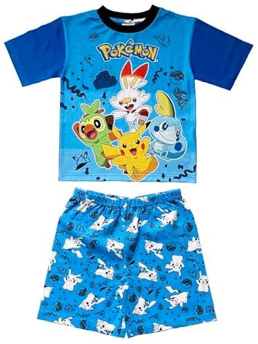 Image of Pokemon Boys Short Pyjamas Set, Blue, Pikachu Character Print Ages 4-12 Years (UK, Age, 11 Years, 12 Years)