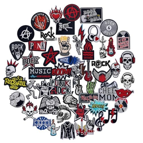 Image of 56 Rock Band Sew on Patches Dark Embroidered Punk Music Applique Iron On Patches Stickers for Coat Uniforms Pants Clothes Jeans DressBackpacks Hat DIY Decoration Bags Jackets Vests