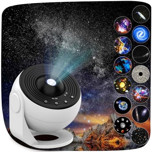 Image of YunLone Home Planetarium Star Projector Galaxy Light Night Lights with 12Film Discs, Nebula/Moon/Celestial Galaxy Projector, 6500K Brightness, Zoom, Timer & Rotation Control, 3D Light Projector White