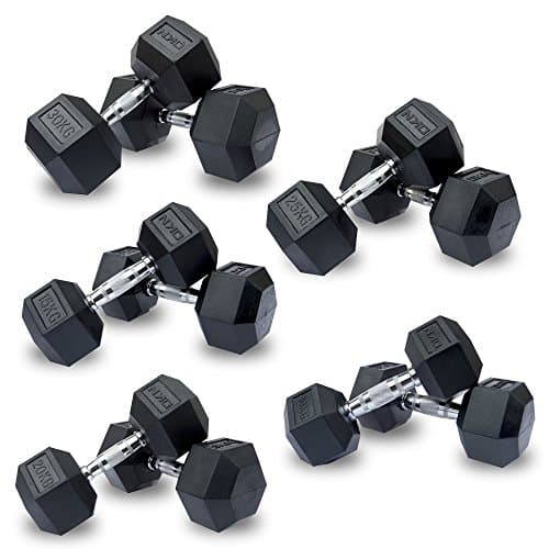 Image of DKN Unisex Adult Rubber Hex Dumbbells - Black, 2 x 6 kg