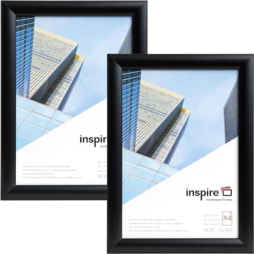 Image of inspire by Hampton Frames | Snap Frame Pack of 2 | A4 (21x30cm), Black, Rectangular, Acrylic Front | Easy Change, Wall Mountable, Lightweight | Display Photos or Certificates
