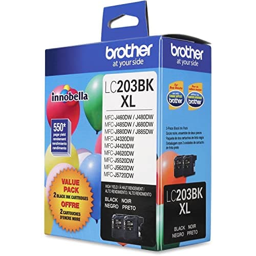 Image of Brother Genuine High Yield Black Ink Cartridges, LC2032PKS, Replacement Black Ink Two Pack, Includes 2 Cartridges of Black Ink, Page Yield Up To 550 Pages/Cartridge, LC203