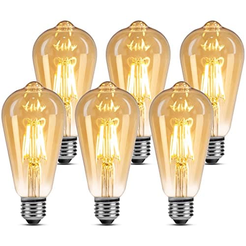 Image of Lepro LED E27 Screw Bulb, ST64 E27 Vintage Light Bulbs, 4W 450lm, 40W Equivalent GLS Bulb, Warm White 2500K LED Filament Bulbs Edison Screw, Antique Style Retro Amber Glass, Non Dimmable, Pack of 6