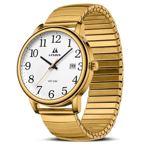 Image of LN LENQIN Mens Watches Analog Quartz Watches for Men Stainless Steel Waterproof Men's Wrist Watch Easy Reader 38 mm Expansion Band