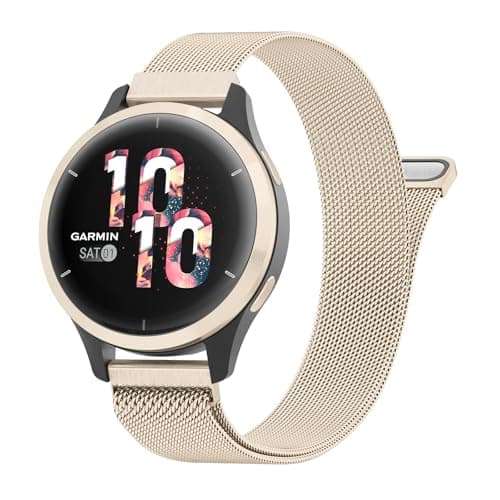 Image of Strap Compatible with Garmin Vivoactive 4S/Venu 3S/Venu 2S/Forerunner 265S/255S/255S Music/Vivomove 3S, 18mm Metal Stainless Replacement Watch Band Sport Wristband for Garmin Venu 2S (Champagne)
