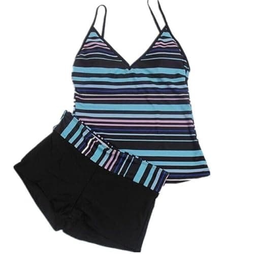 Image of Women’s Two Piece Swimwear Gradient Color Tankini Set Top with Shorts Low Waist Sporty Swimsuit Bikini (UK, Numeric, 10, Regular, Regular, Standard, Black+Blue)