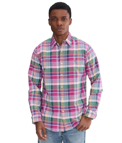 Image of Polo Ralph Lauren Mens Classic Fit Plaid Oxford Shirt, Pink Blue Multi, XL