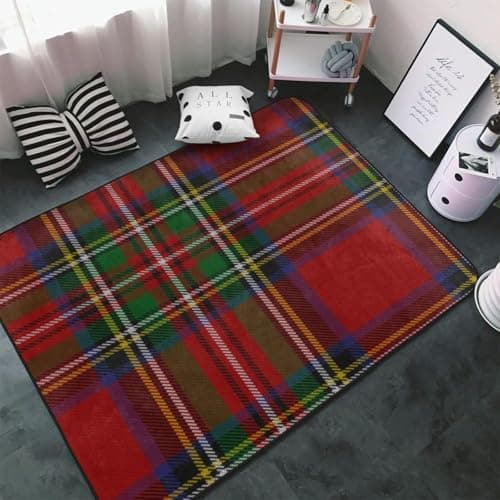 Image of XEODIAT Retro Tartan Plaid Traditional Area Rug Red Black Green Scottish Floor Rugs Doormat Living Room Home Decor, Carpets Area Mats for Kids Boys Girls Bedroom 50 x 80 cm
