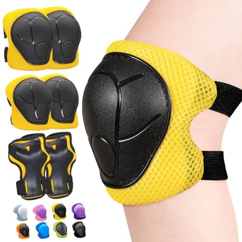 Image of Inkidio Knee Pads for Kids Unicorn Protective Gear Set Knee Pads and Elbow Pads Set with Wrist Guard for Girls Boys Roller Skates Inline Skatings Scooter Cycling Bike Skateboard (Small, Yellow)