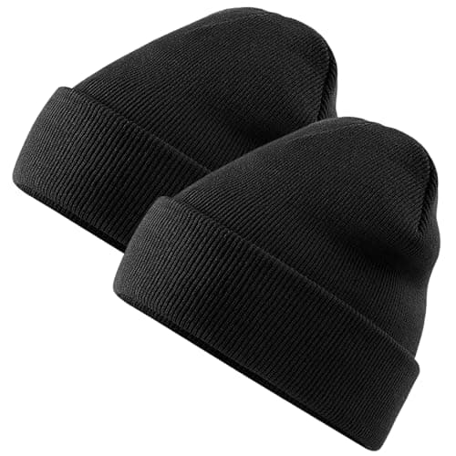 Image of KEYRI 2 Pieces Knit Caps Beanie Hat, Fashion Hat Elastic Size Universal, Unisex Classic Versatile Spring Fall Winter Hat, Pullover Hats for Boy Girl Gifts for Women Men (2 Black)