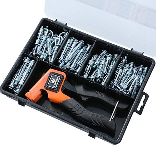 Image of TOPWAY Wall Anchor Setting Tool Kit 63Pcs, Zinc Plated Metal Plasterboard Cavity Hollow Wall Fixings Screws Anchors Plugs Assortment Set 405508