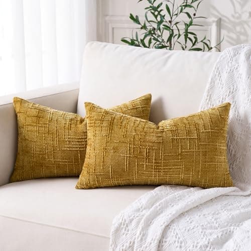 Image of 30 x 50 Cushion Cover Chenille Yellow Cushions Modern Farmhouse Decor Mustard Throw Pillow Covers Boho Ochre Rectangle Cushion Covers for Living Room Bedroom Couch Home Decoration Decorative Pillows